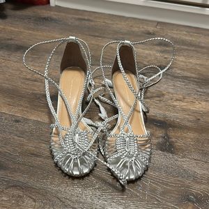 Anthro silver ankle wrap heels. Brand new!